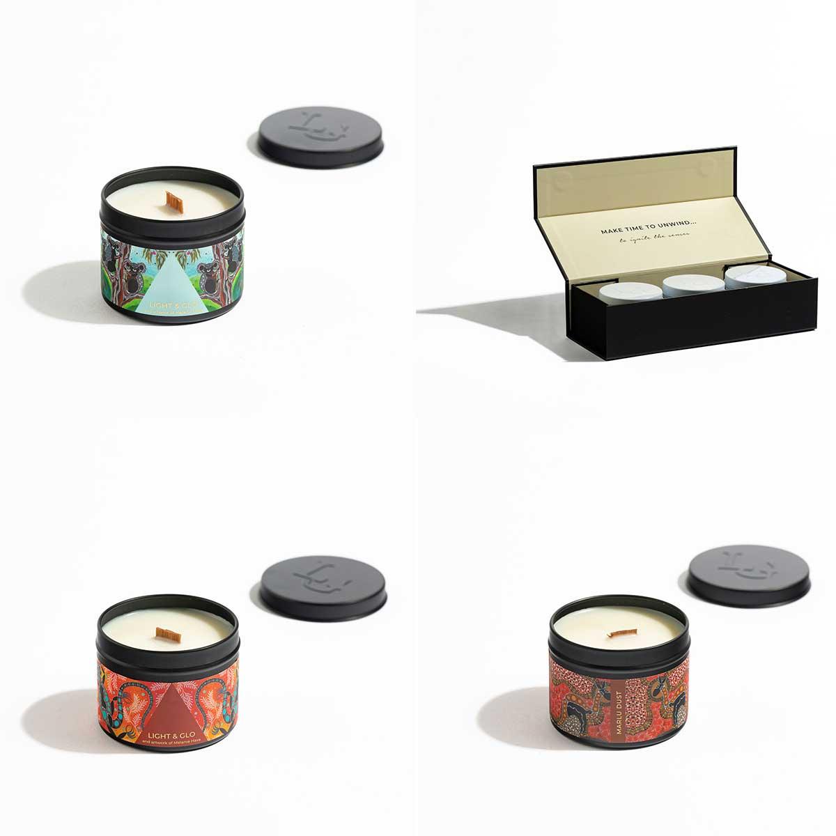 Soul Australiana Travel Candle Trio Gift Set- Australian Plains | Luxury Candles & Home Fragrances by Light + Glo