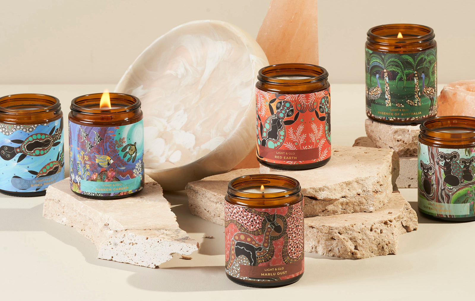Wood wick soy candle from LIGHT + GLO First Nation Artist Collection 