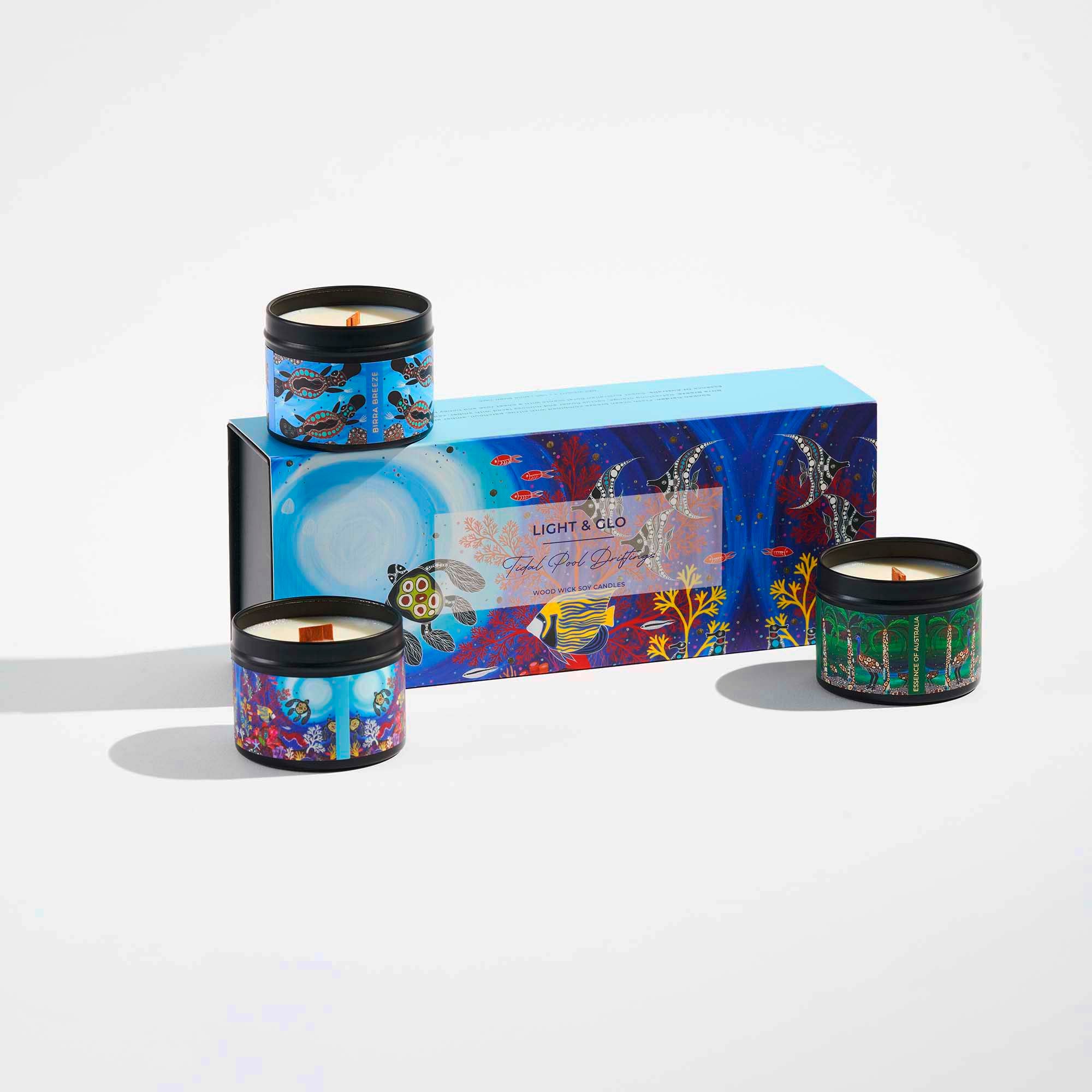 Soul Australiana Travel Candle Trio Gift Set- Tidal Pool Driftings | Luxury Candles & Home Fragrances by Light + Glo